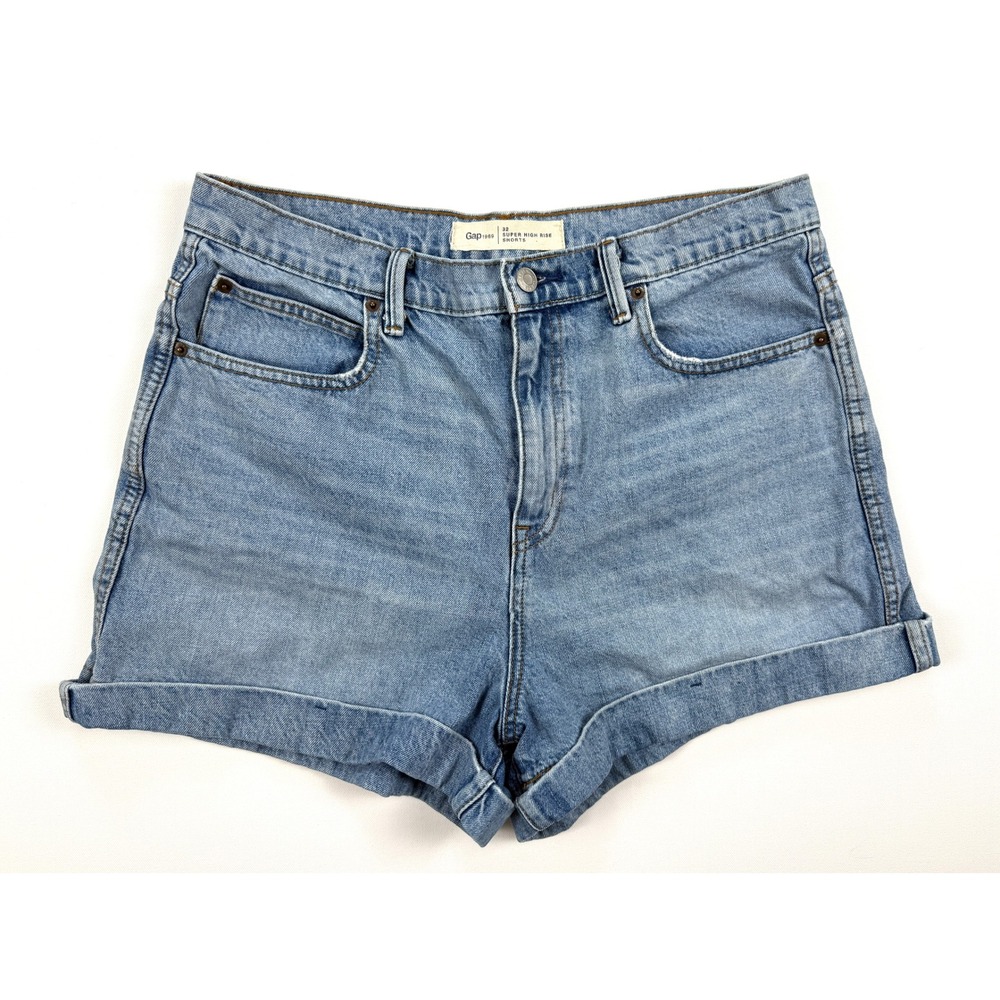 GAP 1969 Women's Size 32 Super High Rise Shorts Blue Denim Jean Rolled Hem #1710
